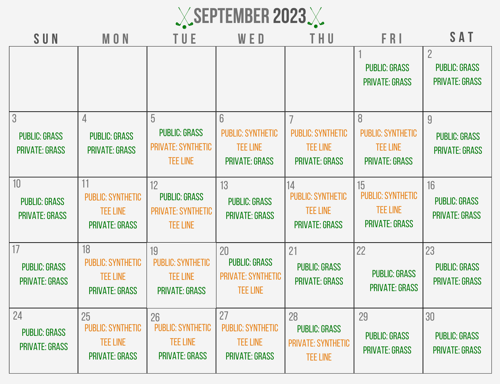 Driving Range Rotation Schedule August Calendar